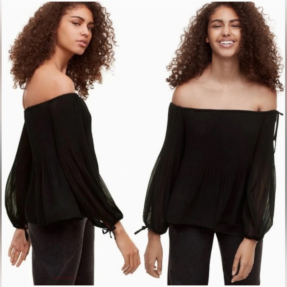 Aritzia Wilfred Talence Off The Shoulder Blouse Pleated Chiffon Black Size S - Picture 4 of 9